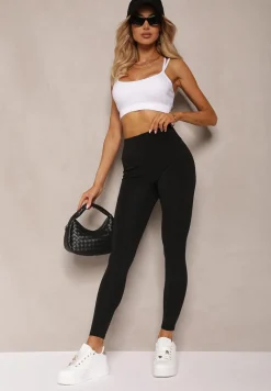 Czarne Sportowe Legginsy High Waist Quarefia