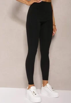 Czarne Sportowe Legginsy High Waist Quarefia