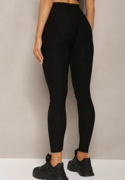 Czarne Sportowe Legginsy z Wytłoczonym Wzorkiem Askida