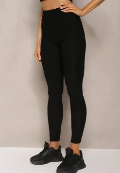 Czarne Sportowe Legginsy z Wytłoczonym Wzorkiem Askida