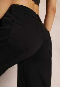 Czarne Szerokie Jeansy Cargo z Elastycznej Bawełny Ganiaba