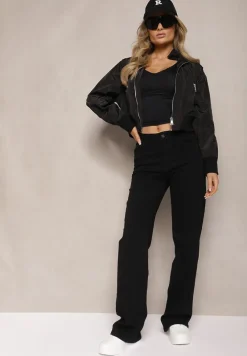 Czarne Szerokie Jeansy High Waist Dankale