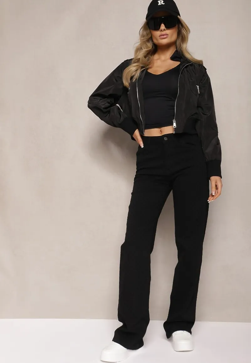 Czarne Szerokie Jeansy High Waist Dankale