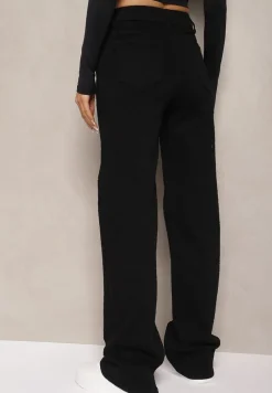 Czarne Szerokie Jeansy High Waist Dankale