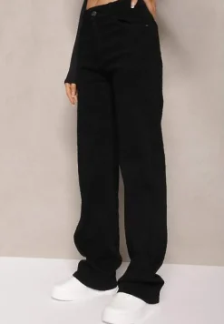 Czarne Szerokie Jeansy High Waist Dankale