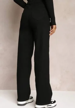 Czarne Szerokie Jeansy w Cyrkonie i Wycięciem Serca Inove