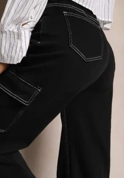 Czarne Szerokie Jeansy z Kieszeniami Cargo Nelsine