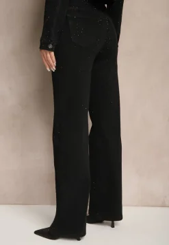 Czarne Szerokie Jeansy z Bawełną High Waist Xarseli