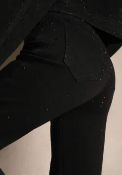 Czarne Szerokie Jeansy z Bawełną High Waist Xarseli