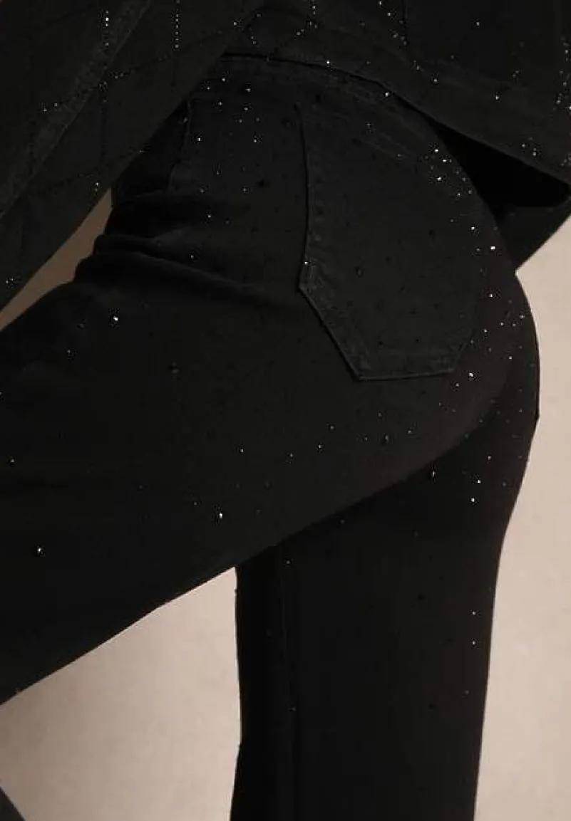 Czarne Szerokie Jeansy z Bawełną High Waist Xarseli