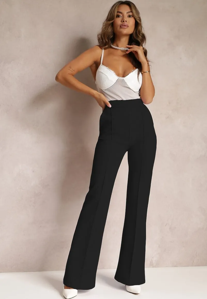 Czarne Szerokie Spodnie Garniturowe z Wysokim Stanem i Gumką w Talii Meaba