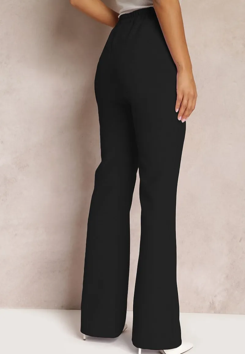 Czarne Szerokie Spodnie Garniturowe z Wysokim Stanem i Gumką w Talii Meaba