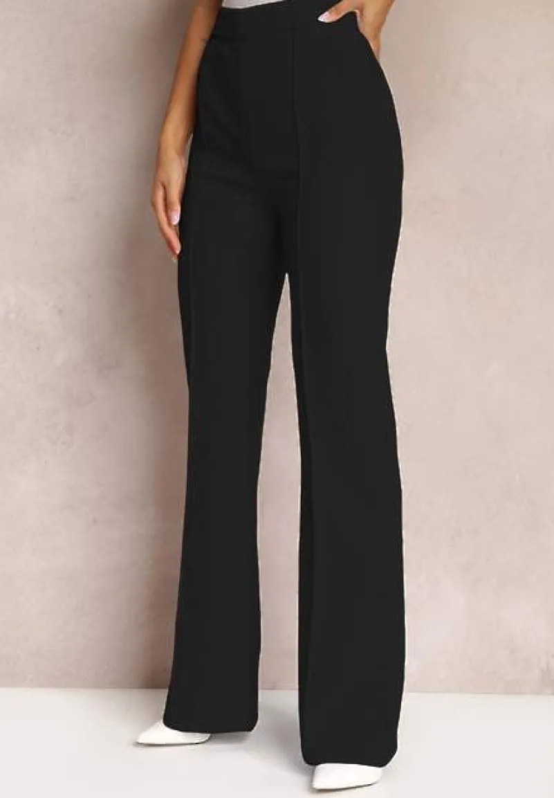 Czarne Szerokie Spodnie Garniturowe z Wysokim Stanem i Gumką w Talii Meaba