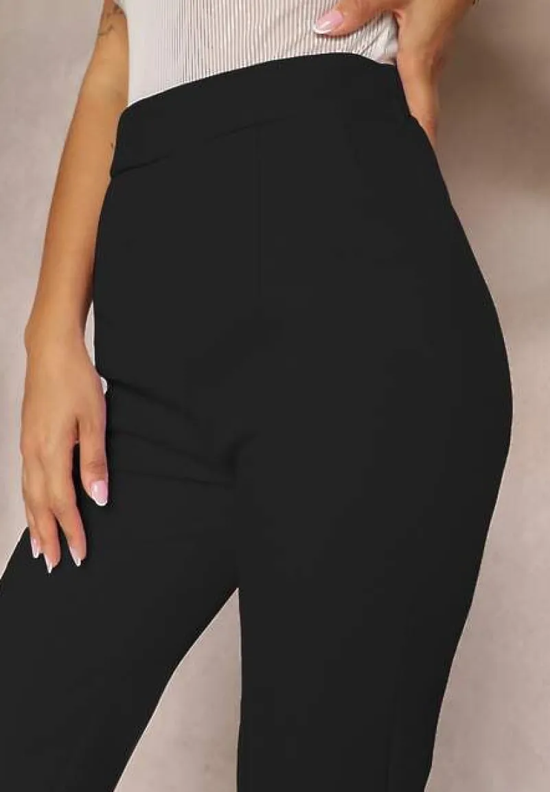 Czarne Szerokie Spodnie Garniturowe z Wysokim Stanem i Gumką w Talii Meaba