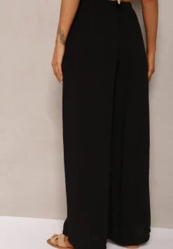 Czarne Szerokie Spodnie High Waist z Gumką w Talii Ilnena