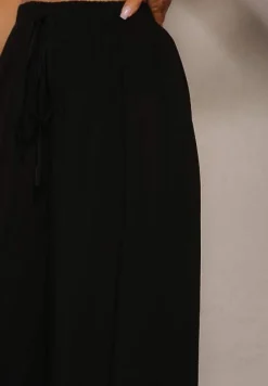 Czarne Szerokie Spodnie High Waist z Gumką w Talii Ilnena