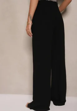 Czarne Szerokie Spodnie High Waist z Lnu i Wiskozy Apoises
