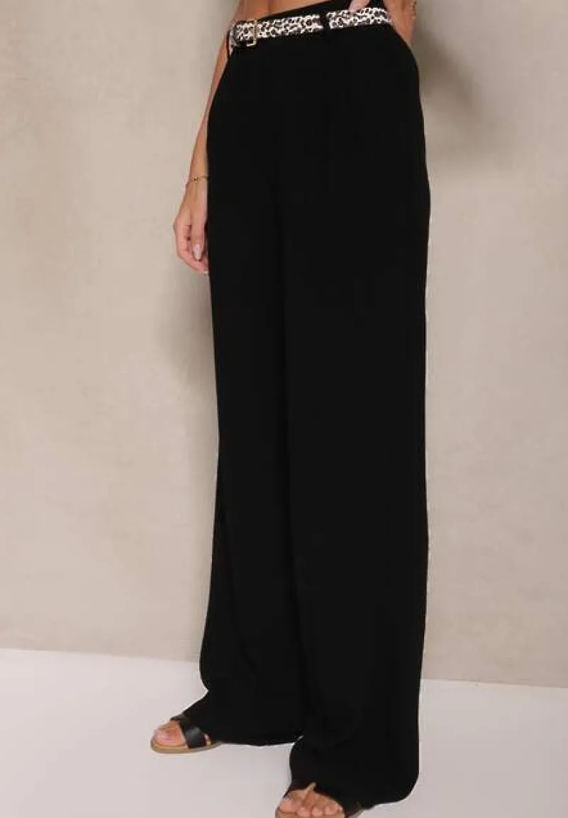 Czarne Szerokie Spodnie High Waist z Lnu i Wiskozy Apoises