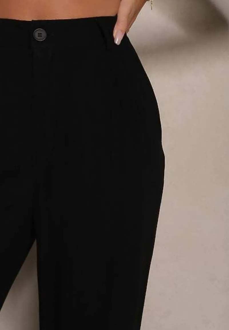 Czarne Szerokie Spodnie High Waist z Lnu i Wiskozy Apoises