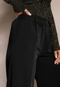 Czarne Szerokie Spodnie High Waist z Gumką w Pasie Eternel