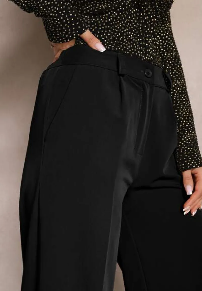 Czarne Szerokie Spodnie High Waist z Gumką w Pasie Eternel