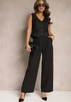 Czarne Szerokie Spodnie w Eleganckim Stylu Hanessame
