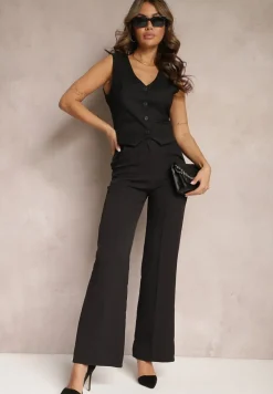 Czarne Szerokie Spodnie z Wysokim Stanem Lilura