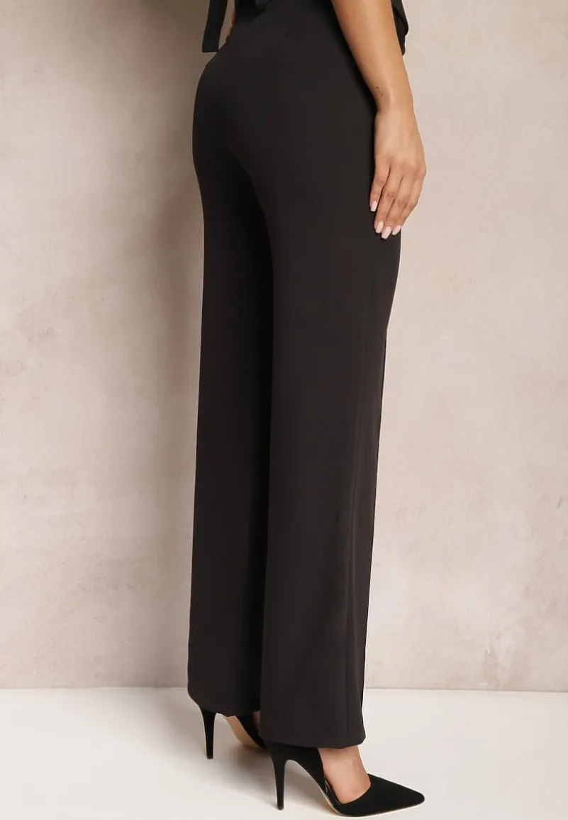 Czarne Szerokie Spodnie z Wysokim Stanem Lilura