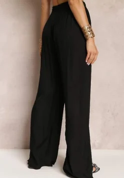 Czarne Szerokie Spodnie z Wiskozy i Gumką w Pasie Abyga