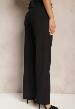 Czarne Szerokie Spodnie z Zapięciem na Haczyk Brutris