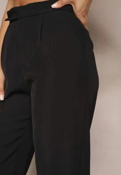 Czarne Szerokie Spodnie z Zapięciem na Haczyk Brutris