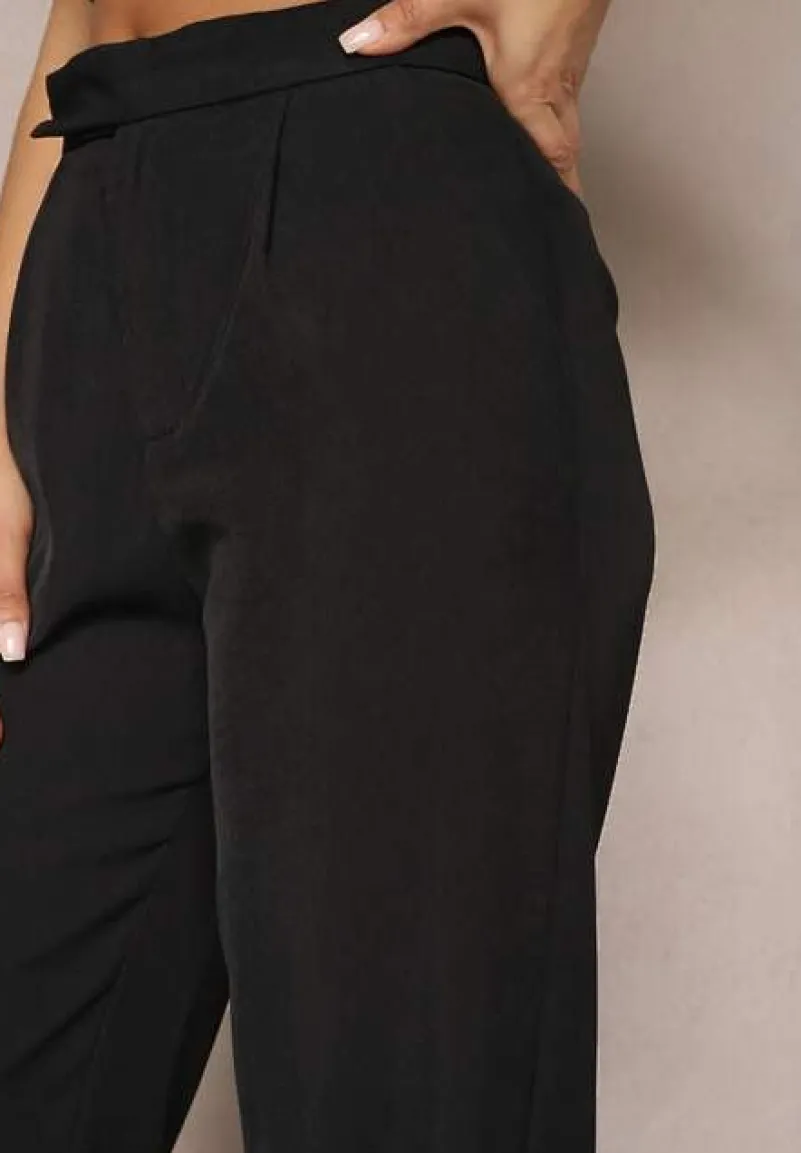 Czarne Szerokie Spodnie z Zapięciem na Haczyk Brutris