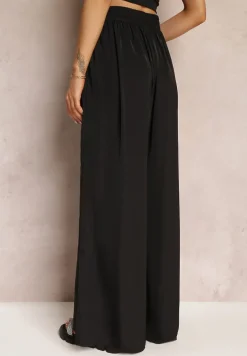 Czarne Szerokie Spodnie z Gumką w Talii Carleny