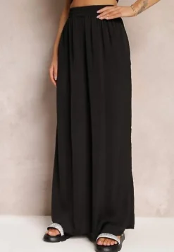 Czarne Szerokie Spodnie z Gumką w Talii Carleny