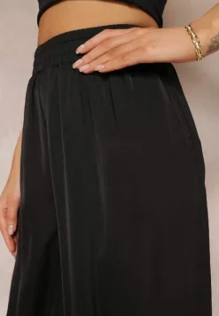 Czarne Szerokie Spodnie z Gumką w Talii Carleny