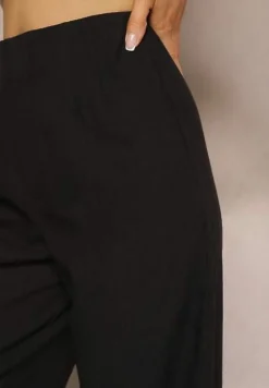 Czarne Szerokie Spodnie z Wysokim Stanem z Bawełny Henve