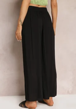 Czarne Szerokie Spodnie z Gumką i Wiązaniem w Pasie Gamina
