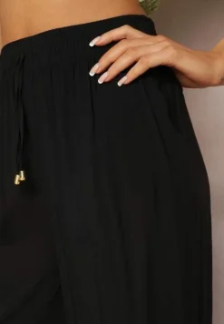 Czarne Szerokie Spodnie z Gumką i Wiązaniem w Pasie Gamina
