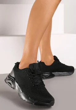 Czarne Sznurowane Buty Sportowe Sneakersy z Tłoczoną Podeszwą Vikkina