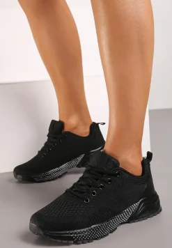 Czarne Sznurowane Buty Sportowe Sneakersy z Tłoczoną Podeszwą Vikkina