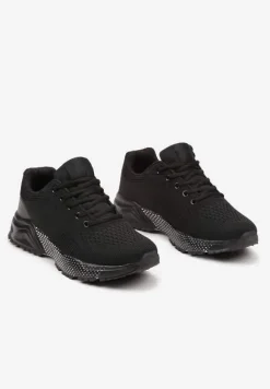 Czarne Sznurowane Buty Sportowe Sneakersy z Tłoczoną Podeszwą Vikkina