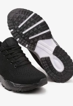 Czarne Sznurowane Buty Sportowe Sneakersy z Tłoczoną Podeszwą Vikkina