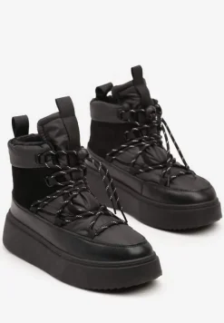 Czarne Sznurowane Śniegowce Mocno Ocieplane na Platformie Tinnacia