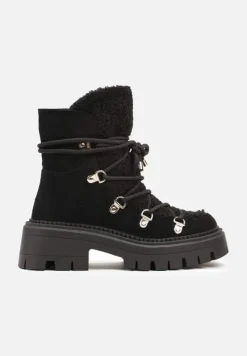 Czarne Sznurowane Śniegowce na Platformie z Ociepleniem Innathiel