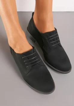 Czarne Sznurowane Półbuty na Płaskim Obcasie Tarlimi