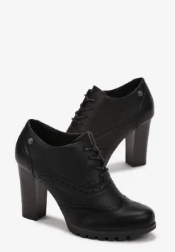 Czarne Sznurowane Półbuty na Słupku Guirguis