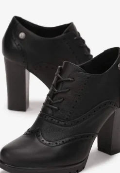 Czarne Sznurowane Półbuty na Słupku Guirguis