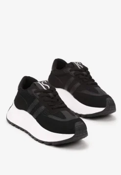 Czarne Sznurowane Sneakersy Vices na Platformie z Ozdobnymi Paskami Seliniel