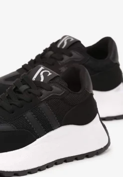 Czarne Sznurowane Sneakersy Vices na Platformie z Ozdobnymi Paskami Seliniel