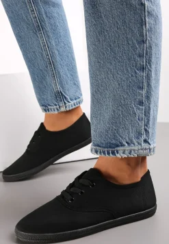 Czarne Sznurowane Tenisówki Przed Kostkę Calapse